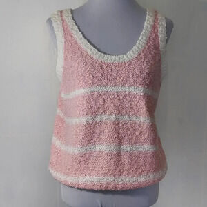 Vintage Spiegel Together Pink White‎ Stripe  Boucle Chunky Knit Tank Top